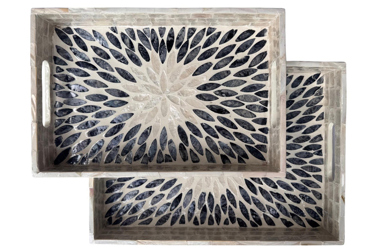 Mother of Pearl Rectangular Tray - Handmade Shell Inlay Serving Tray, Decorative Coffee Table Tray, Vanity Organizer, Housewarming Gift 145