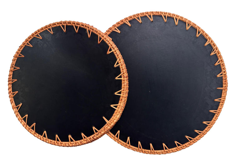 Natural Round Rattan Display Tray with Shell Inlay Base - Artisan Handmade Decor Tray for Coffee Table, Kitchen Serving, Made in Vietnam 20