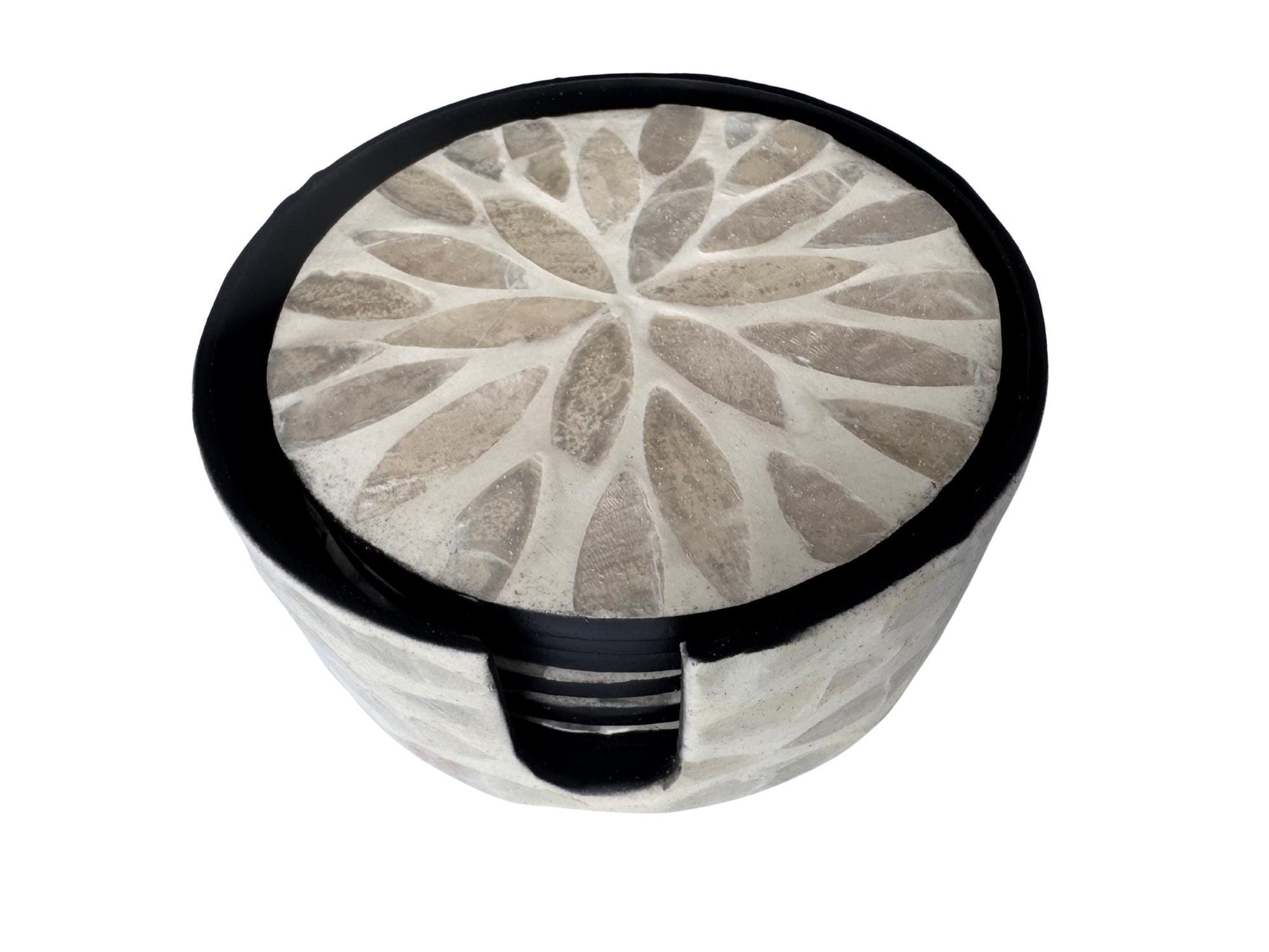 Mother of Pearl Round Coaster Set with Holder - Handmade Shell Drink Coasters, Decorative Table Coasters, Unique Gift Set 9