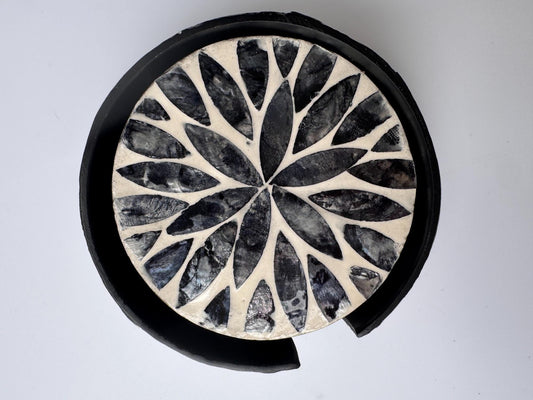 Mother of Pearl Round Coaster Set with Holder - Handmade Shell Drink Coasters, Decorative Table Coasters, Unique Gift Set 17