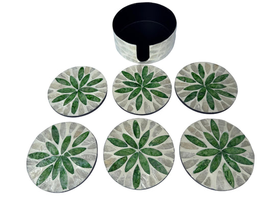 Mother of Pearl Round Coaster Set with Holder - Handmade Shell Drink Coasters, Decorative Table Coasters, Unique Gift Set 15