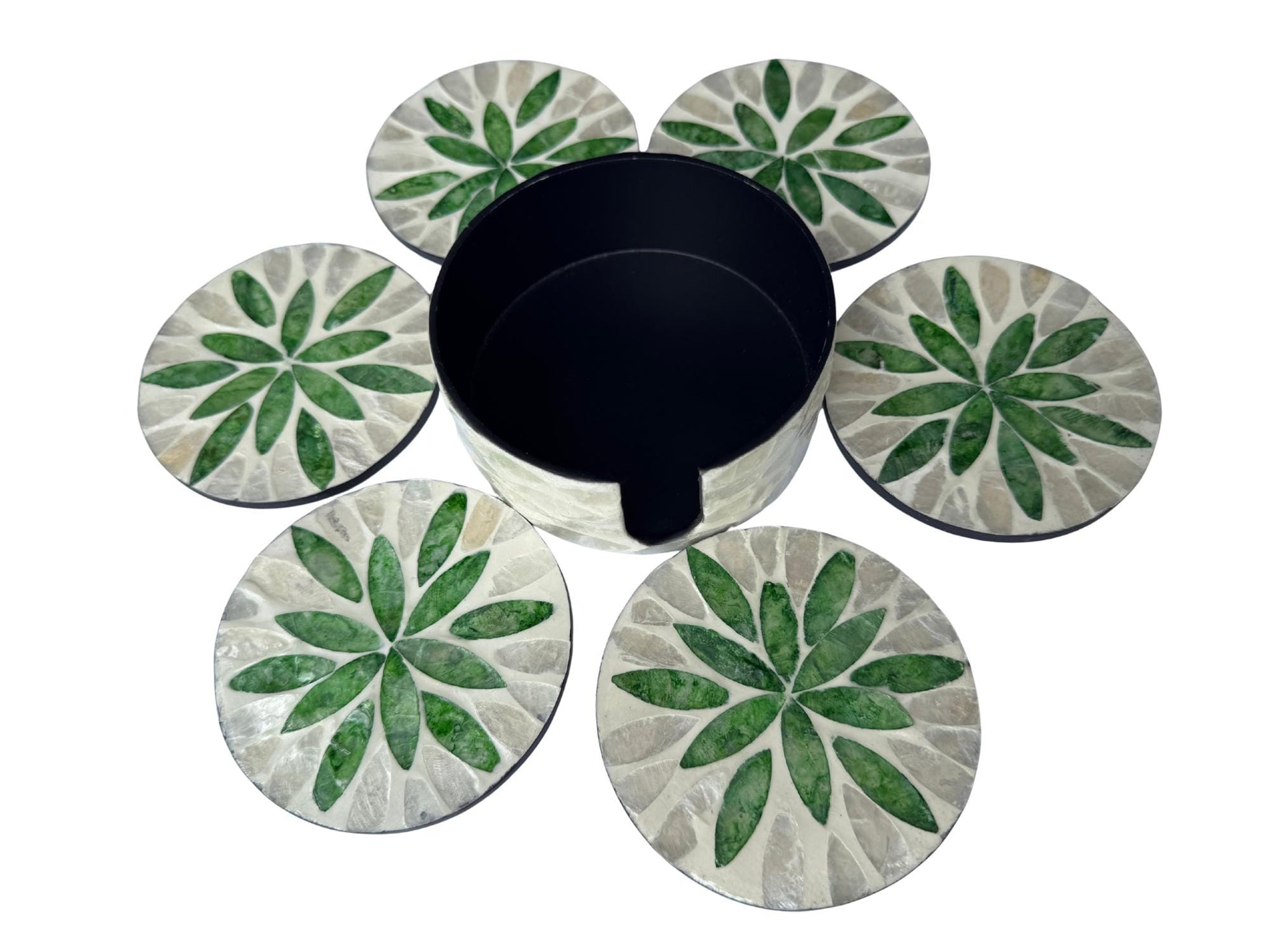 Mother of Pearl Round Coaster Set with Holder - Handmade Shell Drink Coasters, Decorative Table Coasters, Unique Gift Set 15