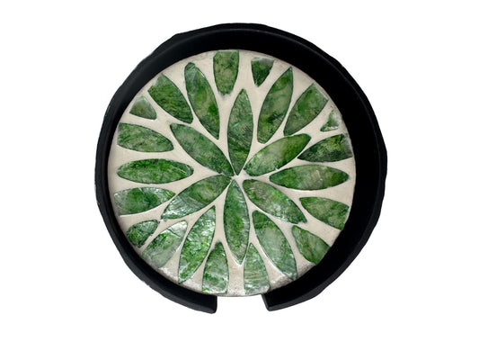 Mother of Pearl Round Coaster Set with Holder - Handmade Shell Drink Coasters, Decorative Table Coasters, Unique Gift Set 13