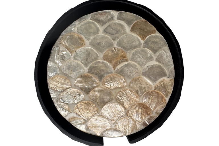 Mother of Pearl Round Coaster Set with Holder - Handmade Shell Drink Coasters, Decorative Table Coasters, Unique Gift Set 8