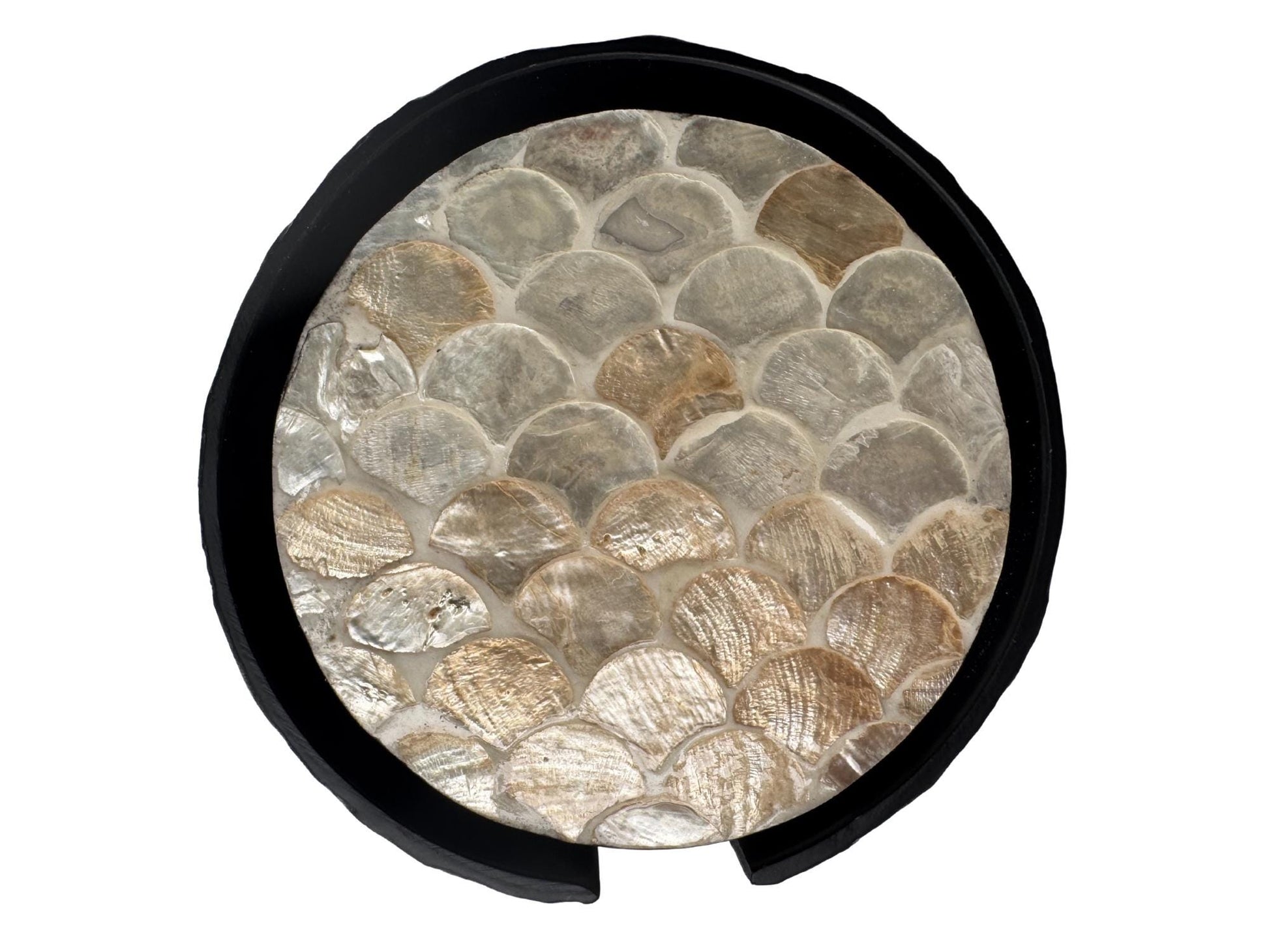 Mother of Pearl Round Coaster Set with Holder - Handmade Shell Drink Coasters, Decorative Table Coasters, Unique Gift Set 8