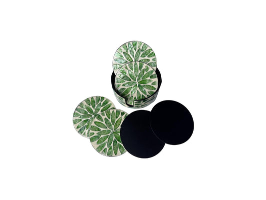 Mother of Pearl Round Coaster Set with Holder - Handmade Shell Drink Coasters, Decorative Table Coasters, Unique Gift Set 13
