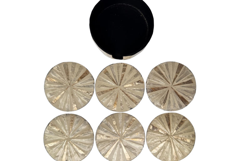 Mother of Pearl Round Coaster Set with Holder - Handmade Shell Drink Coasters, Decorative Table Coasters, Unique Gift Set 14