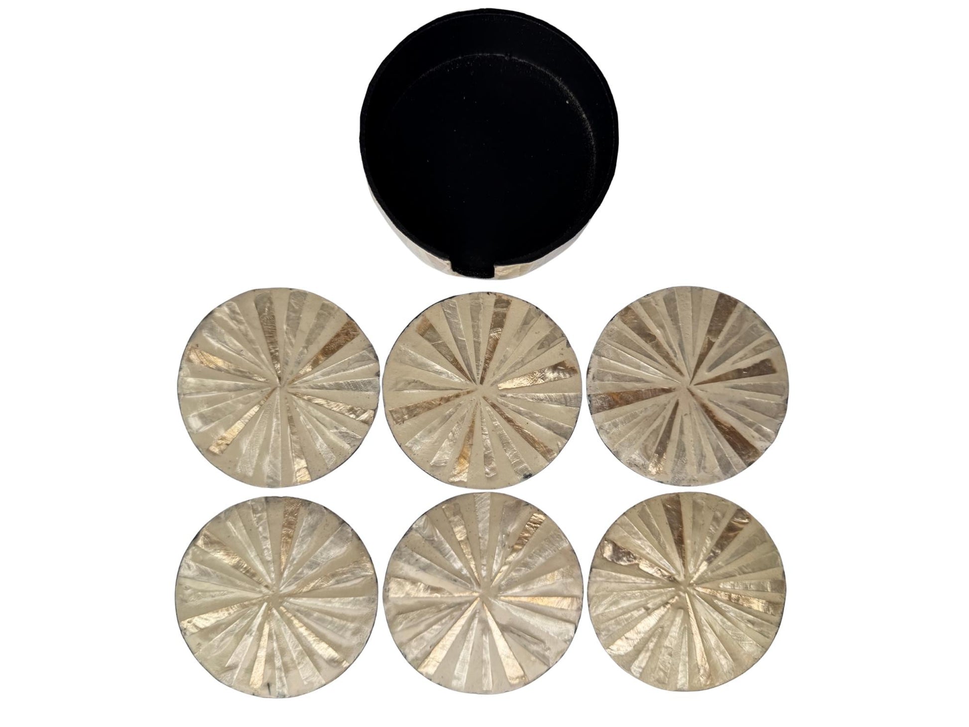 Mother of Pearl Round Coaster Set with Holder - Handmade Shell Drink Coasters, Decorative Table Coasters, Unique Gift Set 14