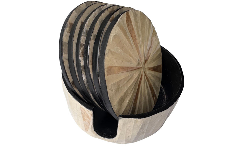 Mother of Pearl Round Coaster Set with Holder - Handmade Shell Drink Coasters, Decorative Table Coasters, Unique Gift Set 14