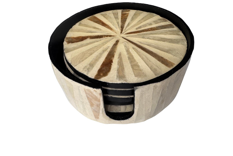 Mother of Pearl Round Coaster Set with Holder - Handmade Shell Drink Coasters, Decorative Table Coasters, Unique Gift Set 14