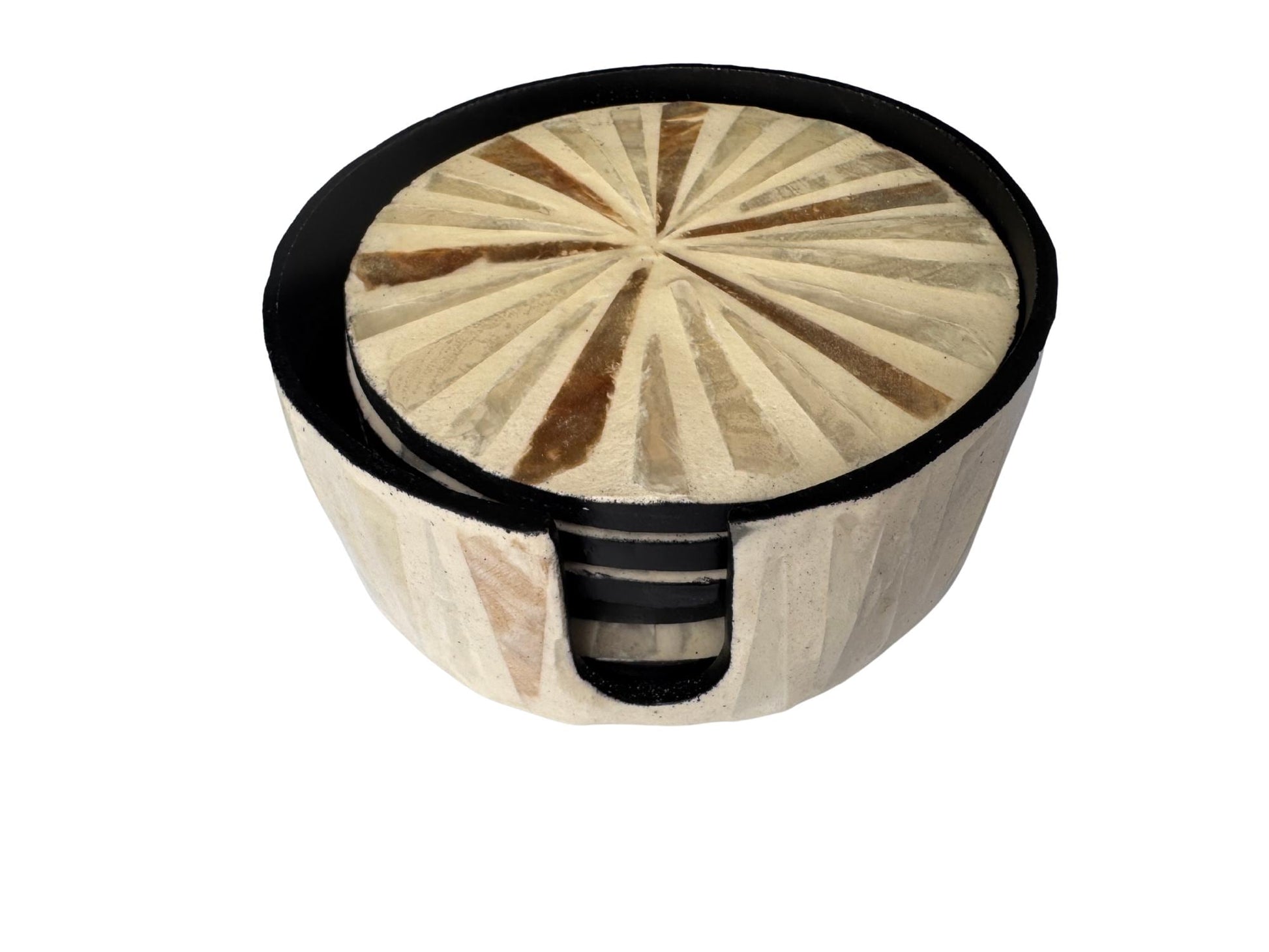 Mother of Pearl Round Coaster Set with Holder - Handmade Shell Drink Coasters, Decorative Table Coasters, Unique Gift Set 14