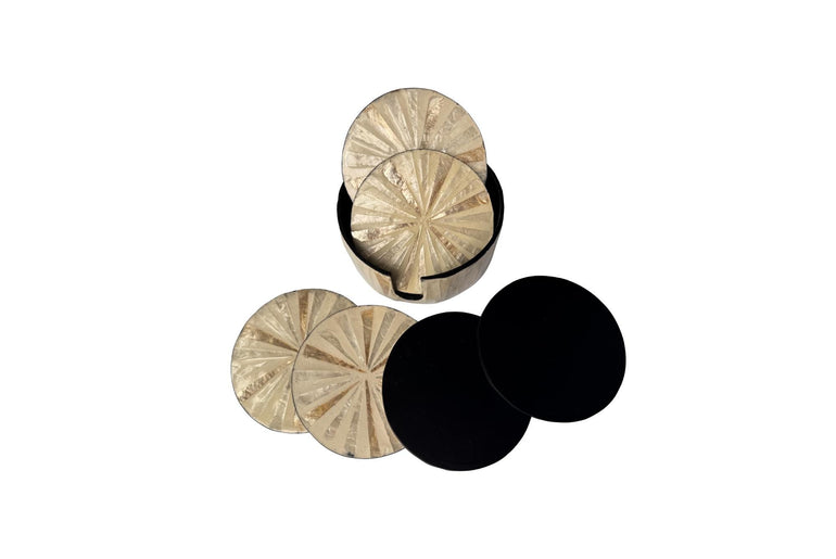 Mother of Pearl Round Coaster Set with Holder - Handmade Shell Drink Coasters, Decorative Table Coasters, Unique Gift Set 14