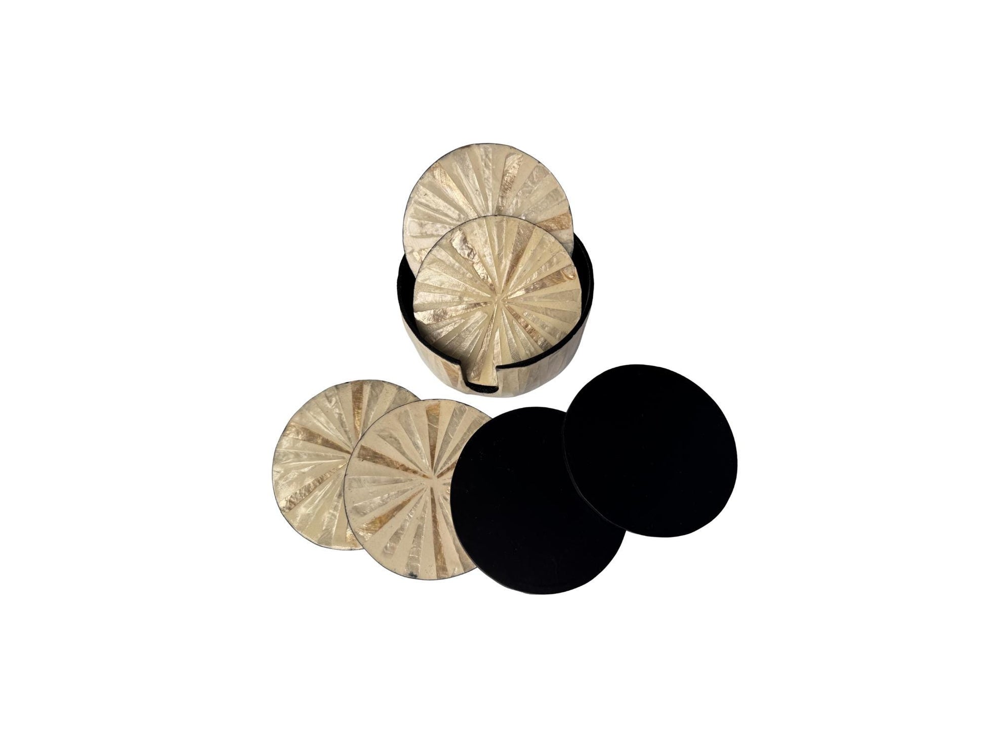 Mother of Pearl Round Coaster Set with Holder - Handmade Shell Drink Coasters, Decorative Table Coasters, Unique Gift Set 14