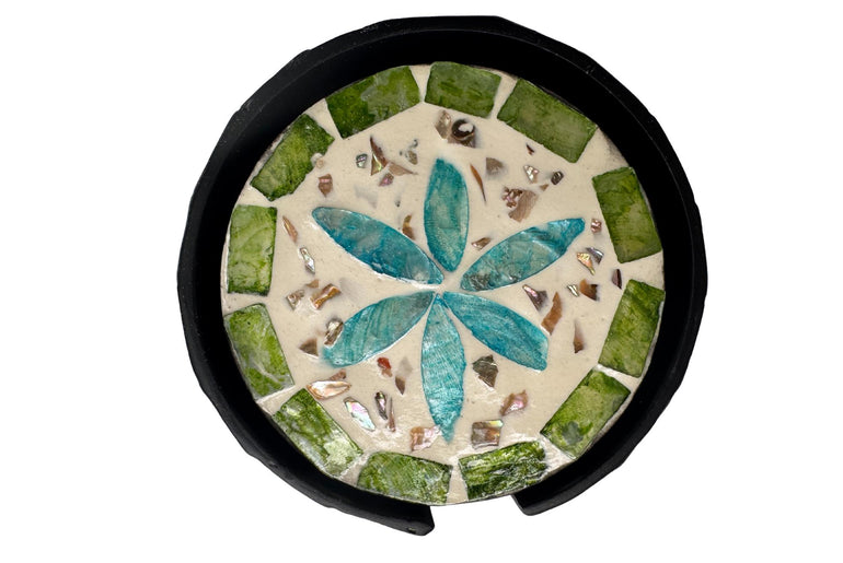 Mother of Pearl Round Coaster Set with Holder - Handmade Shell Drink Coasters, Decorative Table Coasters, Unique Gift Set 10