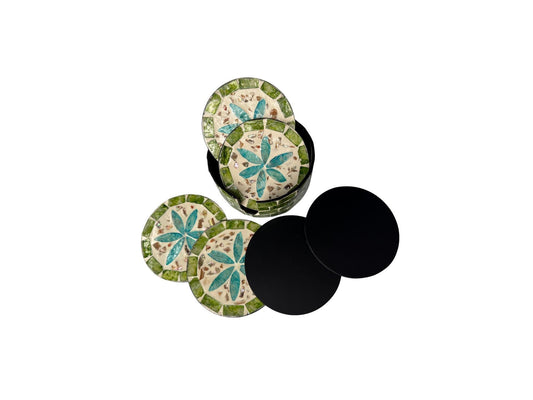 Mother of Pearl Round Coaster Set with Holder - Handmade Shell Drink Coasters, Decorative Table Coasters, Unique Gift Set 10