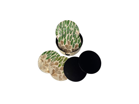 Mother of Pearl Round Coaster Set with Holder - Handmade Shell Drink Coasters, Decorative Table Coasters, Unique Gift Set 12