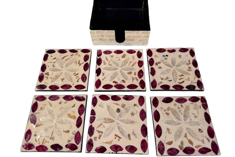 Mother of Pearl Square Coaster Set with Holder - Handmade Shell Drink Coasters, Natural Mother of Pearl Table Decor, Housewarming Gift 4
