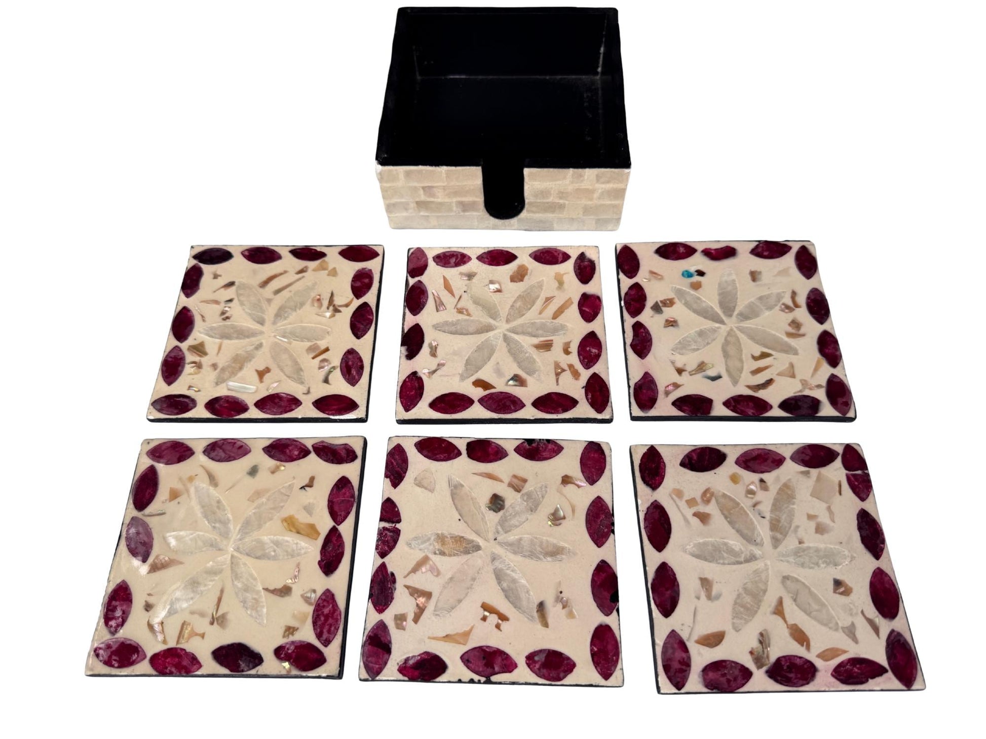 Mother of Pearl Square Coaster Set with Holder - Handmade Shell Drink Coasters, Natural Mother of Pearl Table Decor, Housewarming Gift 4