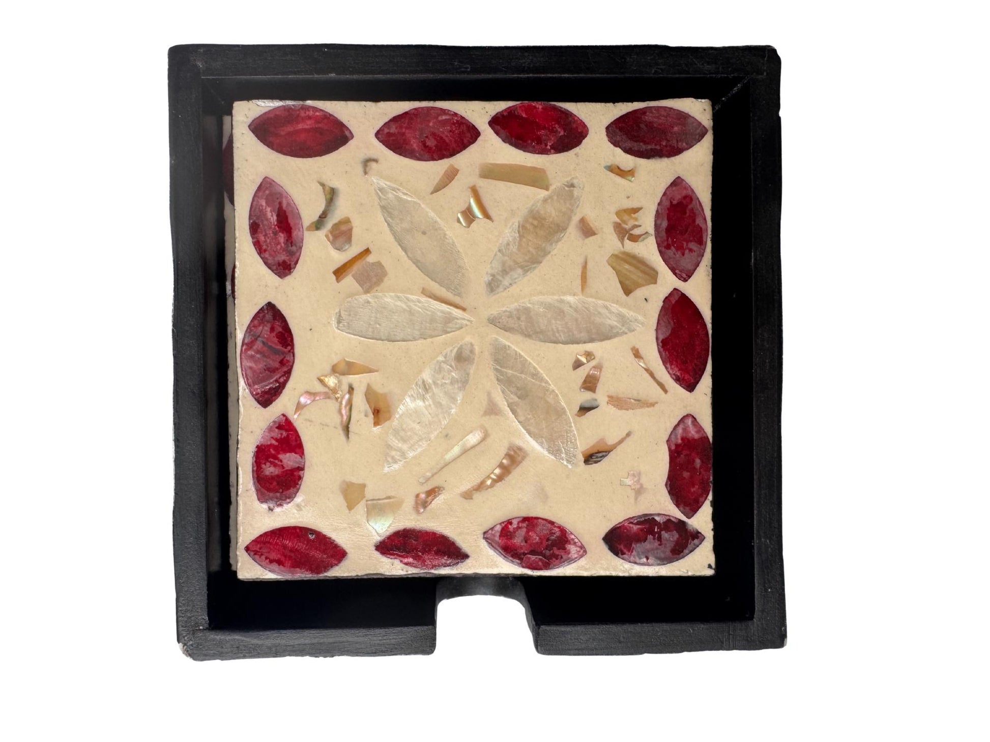 Mother of Pearl Square Coaster Set with Holder - Handmade Shell Drink Coasters, Natural Mother of Pearl Table Decor, Housewarming Gift 4