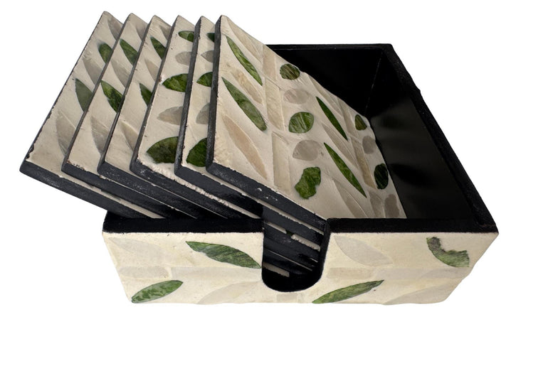 Mother of Pearl Square Coaster Set with Holder - Handmade Shell Drink Coasters, Natural Mother of Pearl Table Decor, Housewarming Gift 3