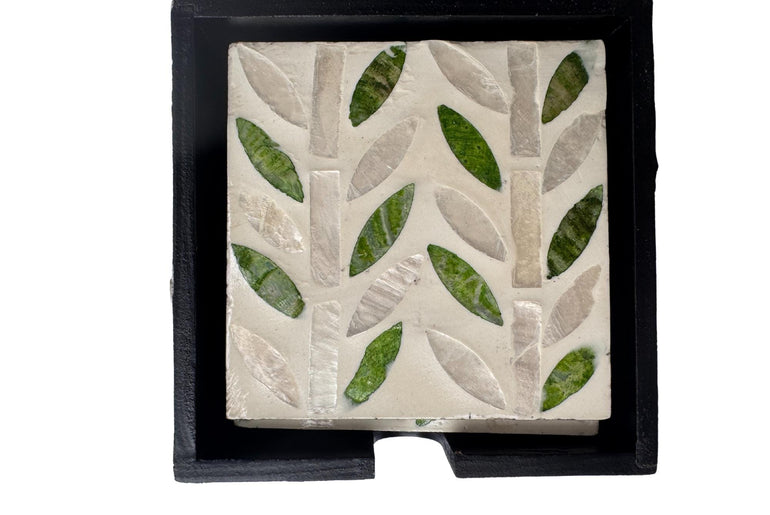 Mother of Pearl Square Coaster Set with Holder - Handmade Shell Drink Coasters, Natural Mother of Pearl Table Decor, Housewarming Gift 3