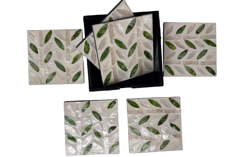 Mother of Pearl Square Coaster Set with Holder - Handmade Shell Drink Coasters, Natural Mother of Pearl Table Decor, Housewarming Gift 3