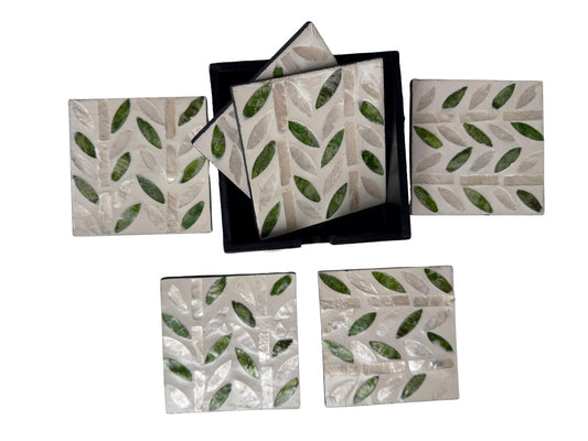 Mother of Pearl Square Coaster Set with Holder - Handmade Shell Drink Coasters, Natural Mother of Pearl Table Decor, Housewarming Gift 3