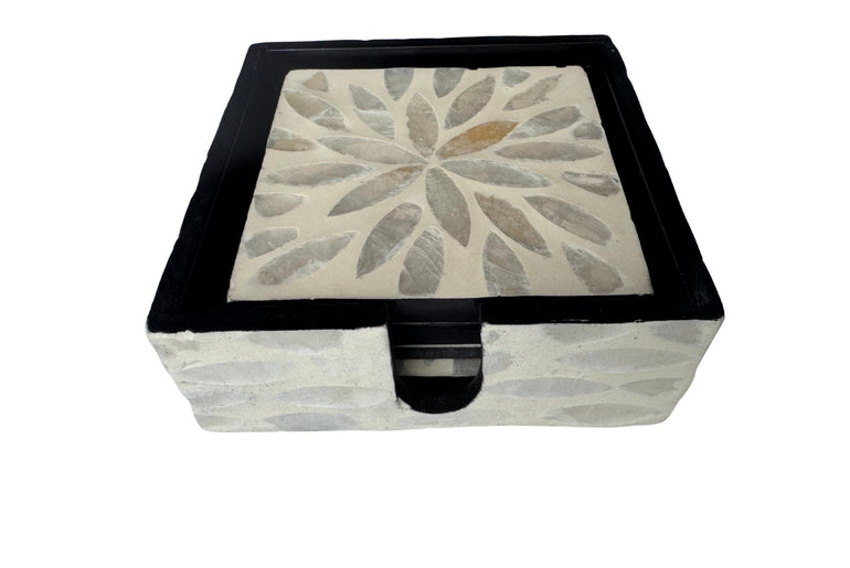 Mother of Pearl Square Coaster Set with Holder - Handmade Shell Drink Coasters, Natural Mother of Pearl Table Decor, Housewarming Gift 7