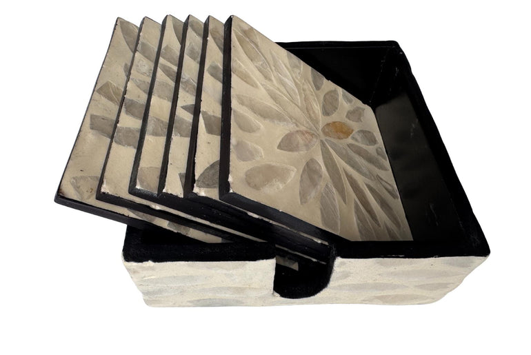 Mother of Pearl Square Coaster Set with Holder - Handmade Shell Drink Coasters, Natural Mother of Pearl Table Decor, Housewarming Gift 7