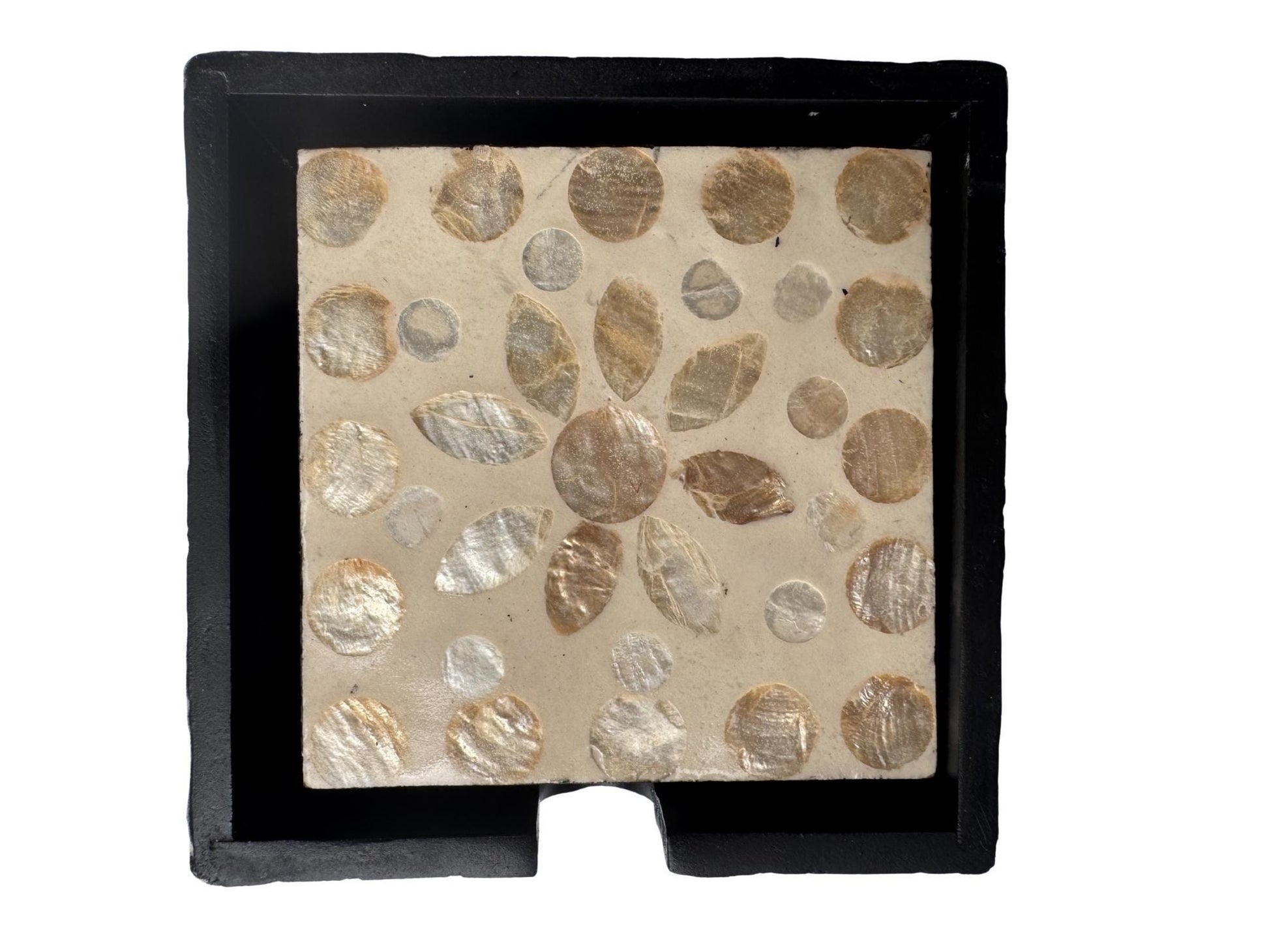 Mother of Pearl Square Coaster Set with Holder - Handmade Shell Drink Coasters, Natural Mother of Pearl Table Decor, Housewarming Gift 2