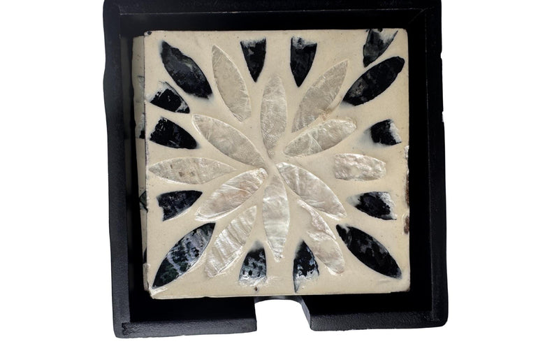 Mother of Pearl Square Coaster Set with Holder - Handmade Shell Drink Coasters, Natural Mother of Pearl Table Decor, Housewarming Gift 6