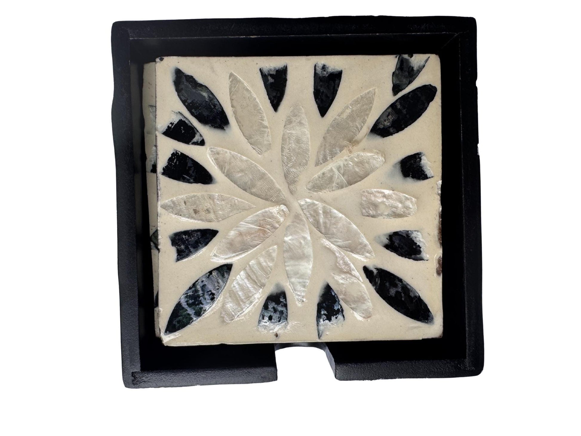 Mother of Pearl Square Coaster Set with Holder - Handmade Shell Drink Coasters, Natural Mother of Pearl Table Decor, Housewarming Gift 6