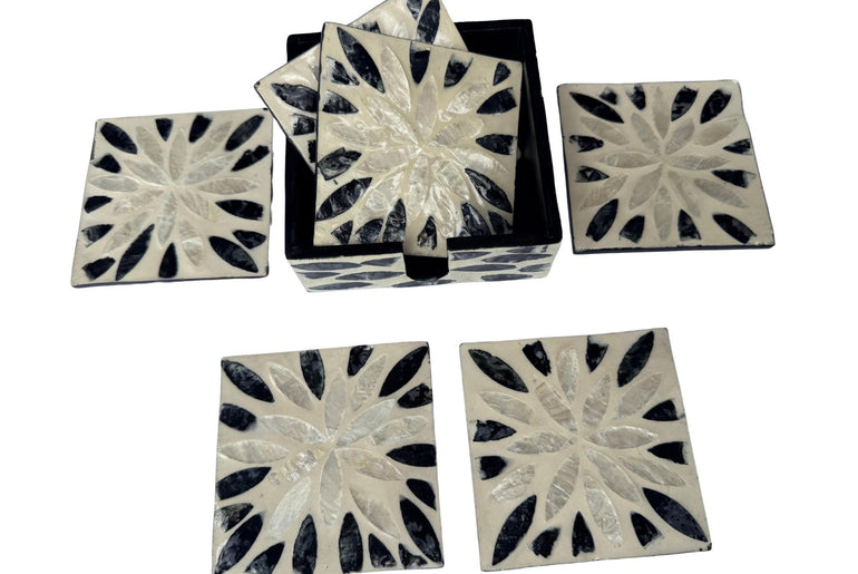 Mother of Pearl Square Coaster Set with Holder - Handmade Shell Drink Coasters, Natural Mother of Pearl Table Decor, Housewarming Gift 6