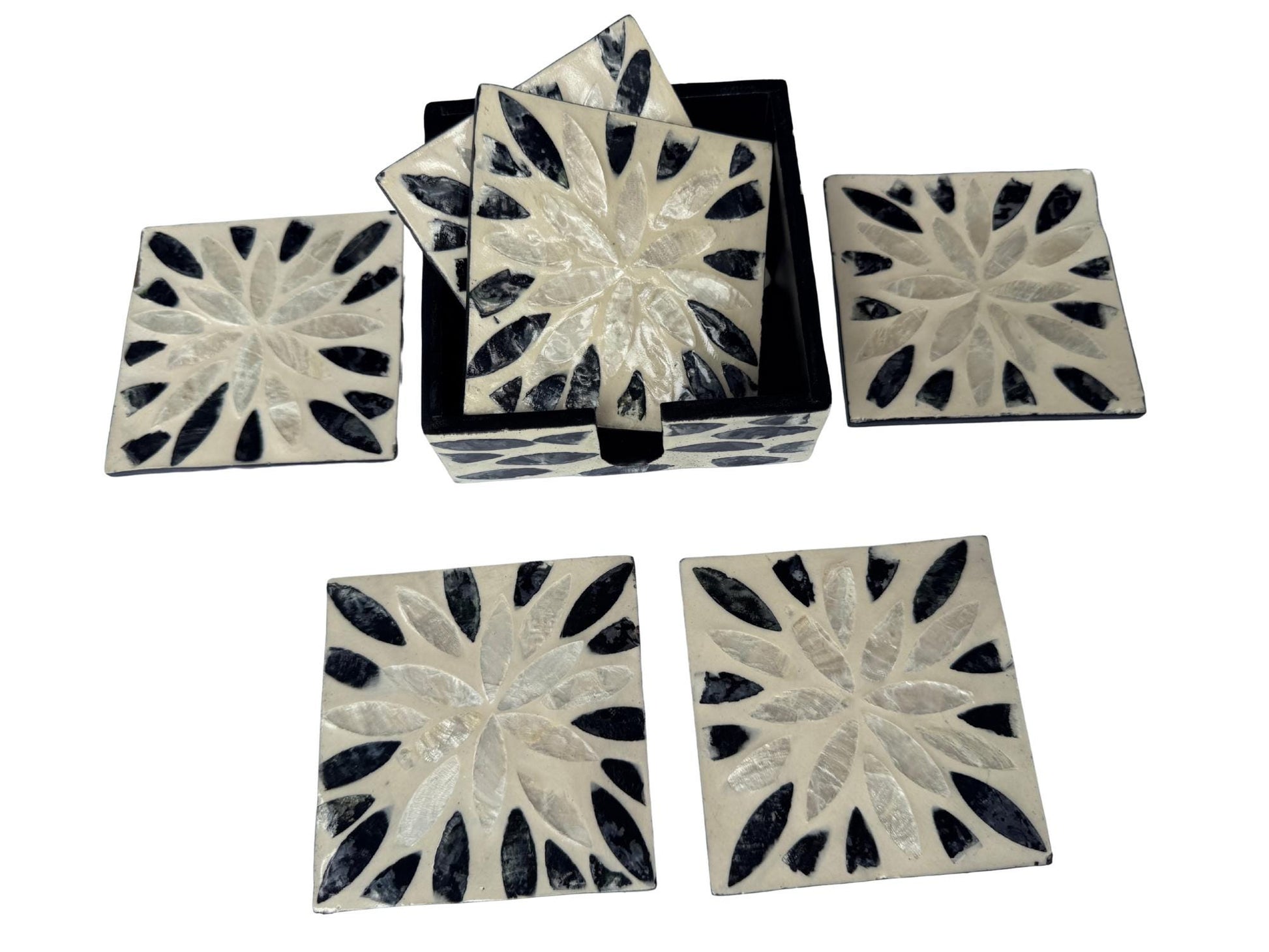 Mother of Pearl Square Coaster Set with Holder - Handmade Shell Drink Coasters, Natural Mother of Pearl Table Decor, Housewarming Gift 6