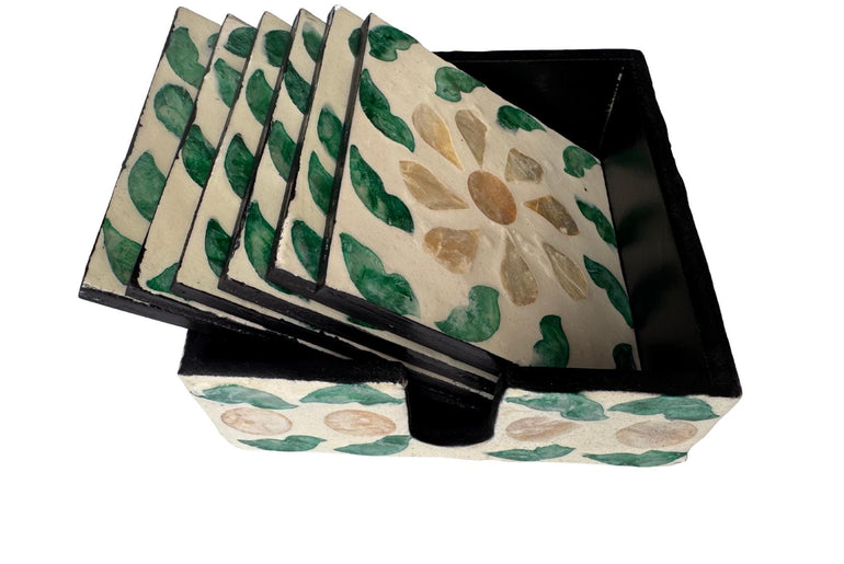 Mother of Pearl Square Coaster Set with Holder - Handmade Shell Drink Coasters, Natural Mother of Pearl Table Decor, Housewarming Gift 5