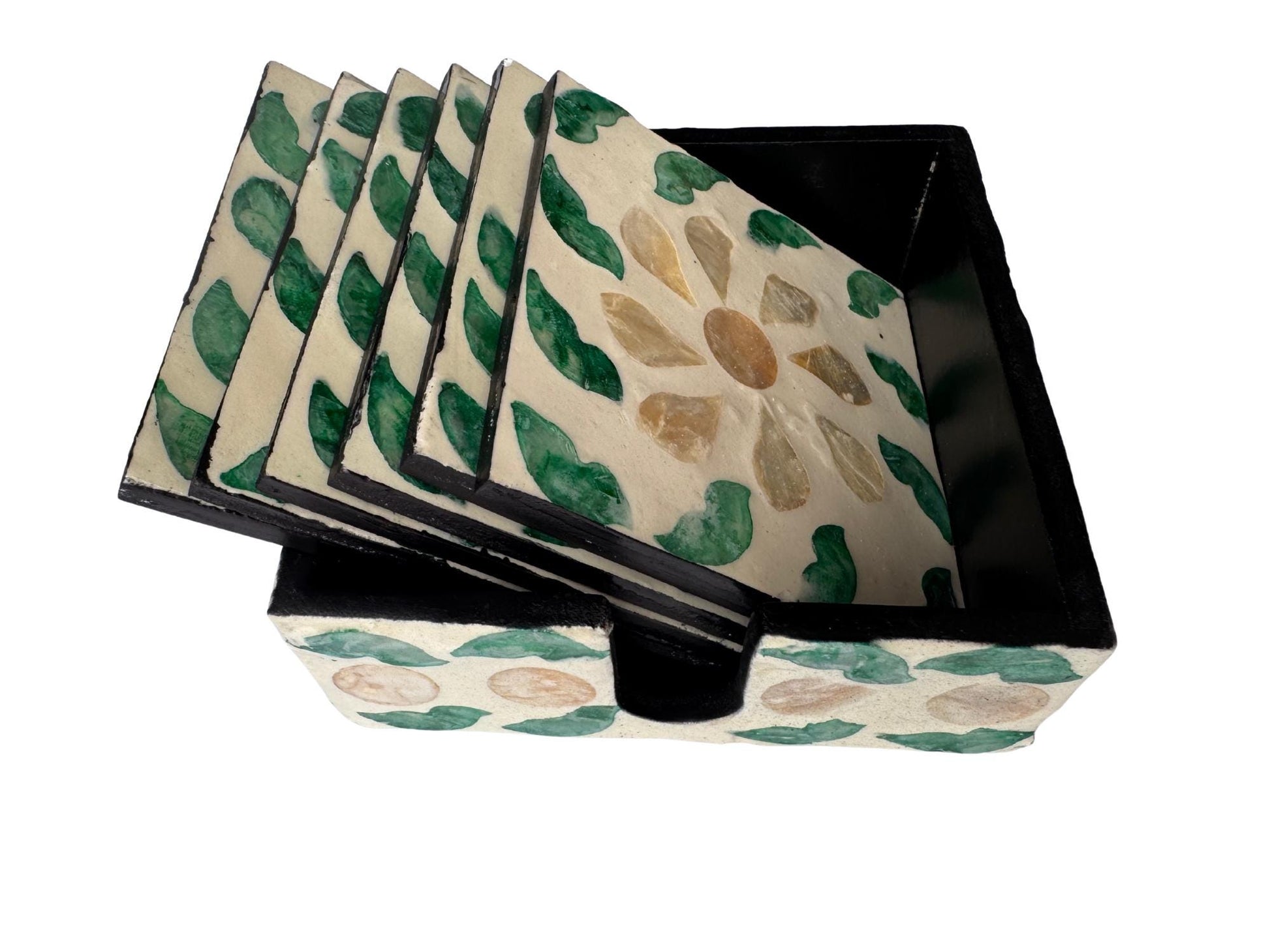 Mother of Pearl Square Coaster Set with Holder - Handmade Shell Drink Coasters, Natural Mother of Pearl Table Decor, Housewarming Gift 5