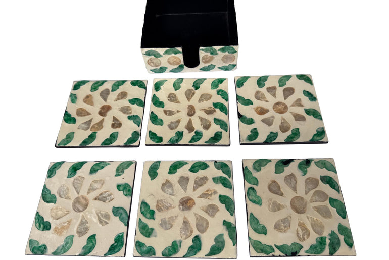 Mother of Pearl Square Coaster Set with Holder - Handmade Shell Drink Coasters, Natural Mother of Pearl Table Decor, Housewarming Gift 5