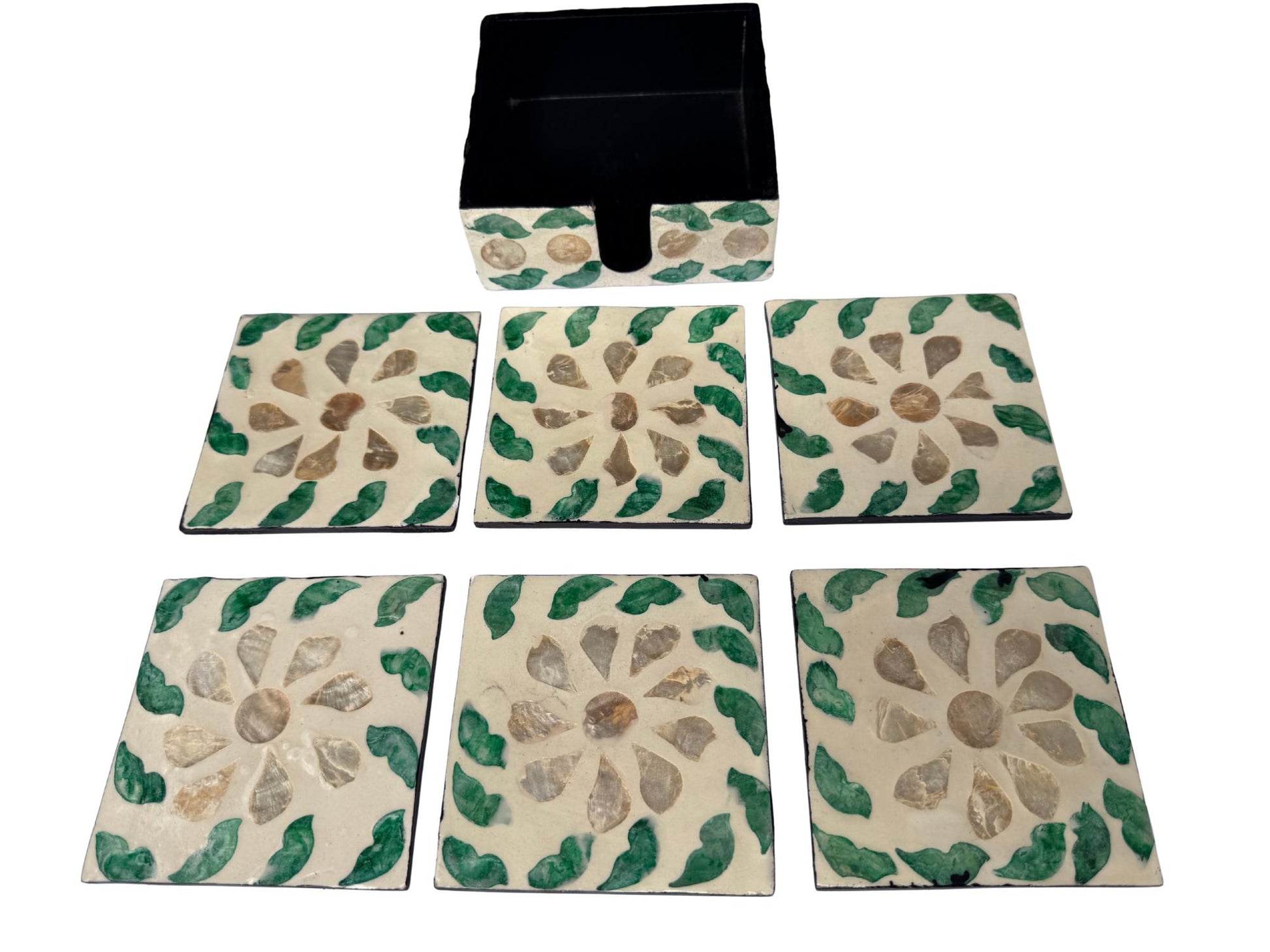 Mother of Pearl Square Coaster Set with Holder - Handmade Shell Drink Coasters, Natural Mother of Pearl Table Decor, Housewarming Gift 5