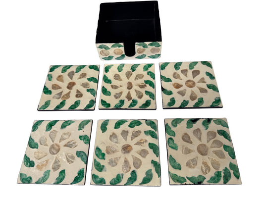 Mother of Pearl Square Coaster Set with Holder - Handmade Shell Drink Coasters, Natural Mother of Pearl Table Decor, Housewarming Gift 5