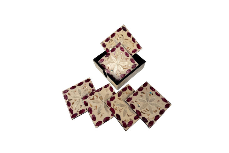 Mother of Pearl Square Coaster Set with Holder - Handmade Shell Drink Coasters, Natural Mother of Pearl Table Decor, Housewarming Gift 4