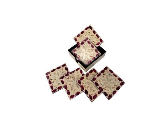 Mother of Pearl Square Coaster Set with Holder - Handmade Shell Drink Coasters, Natural Mother of Pearl Table Decor, Housewarming Gift 4