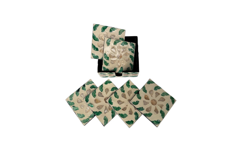 Mother of Pearl Square Coaster Set with Holder - Handmade Shell Drink Coasters, Natural Mother of Pearl Table Decor, Housewarming Gift 5