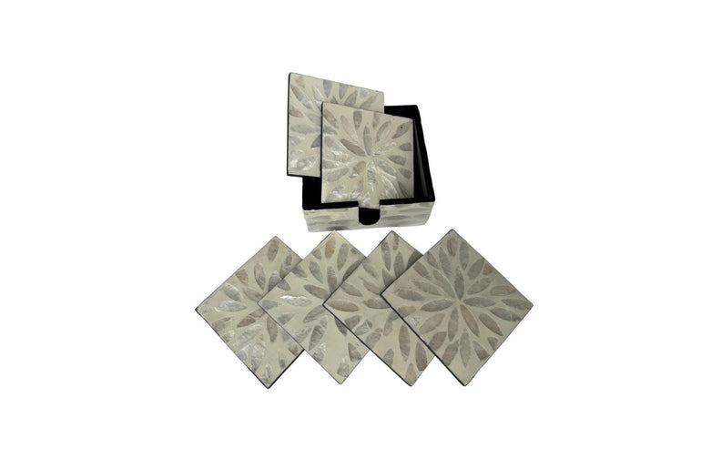 Mother of Pearl Square Coaster Set with Holder - Handmade Shell Drink Coasters, Natural Mother of Pearl Table Decor, Housewarming Gift 7