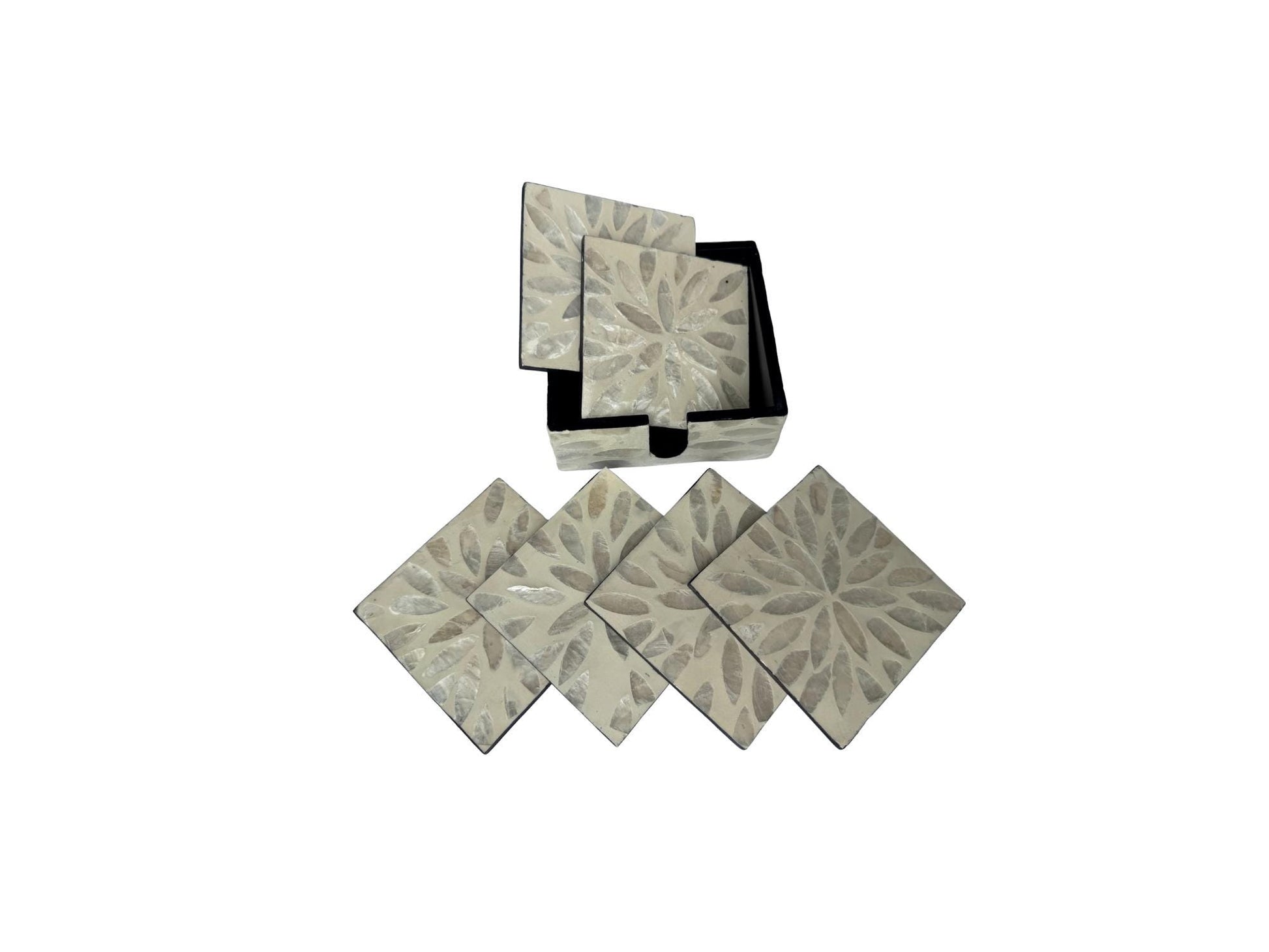Mother of Pearl Square Coaster Set with Holder - Handmade Shell Drink Coasters, Natural Mother of Pearl Table Decor, Housewarming Gift 7