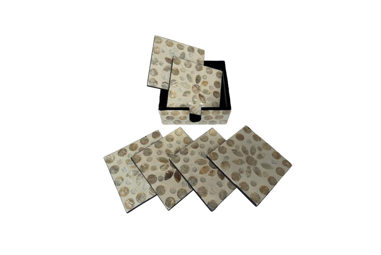 Mother of Pearl Square Coaster Set with Holder - Handmade Shell Drink Coasters, Natural Mother of Pearl Table Decor, Housewarming Gift 2