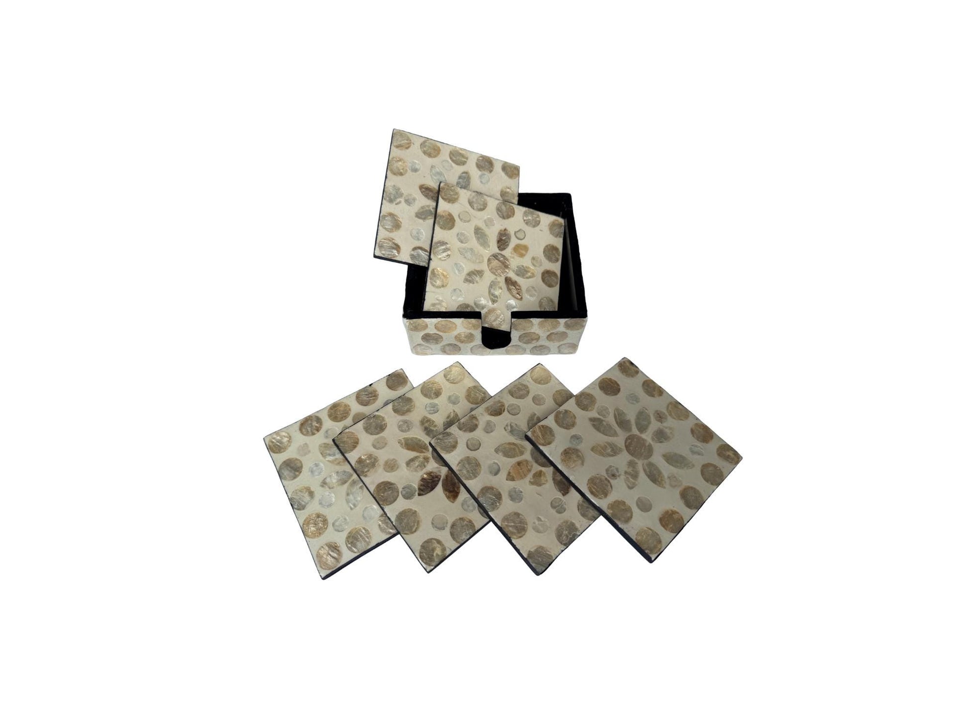 Mother of Pearl Square Coaster Set with Holder - Handmade Shell Drink Coasters, Natural Mother of Pearl Table Decor, Housewarming Gift 2