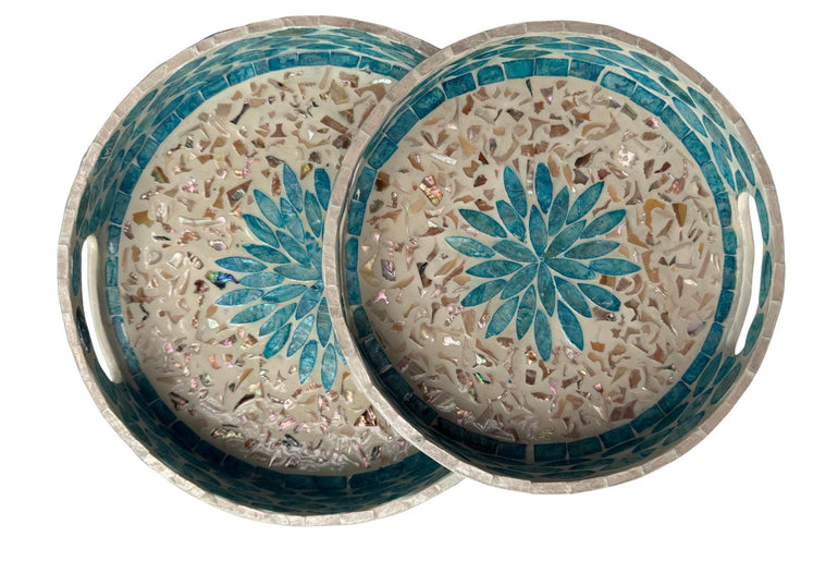 Handmade Round Shell Inlay Tray – Mother of Pearl Decorative Serving Tray, Elegant Coffee Table Organizer, Luxury Vanity Tray, Gift Idea