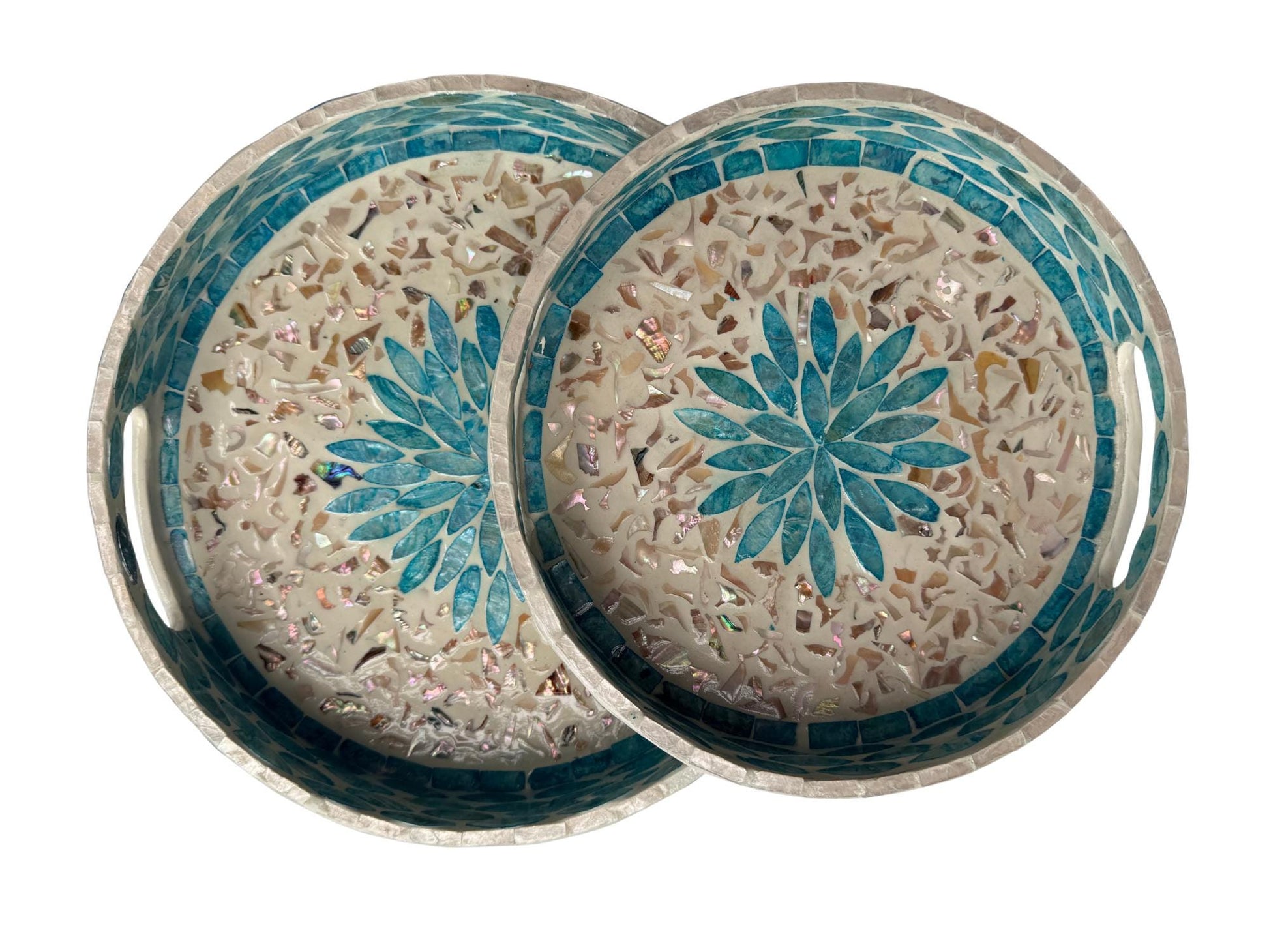 Handmade Round Shell Inlay Tray – Mother of Pearl Decorative Serving Tray, Elegant Coffee Table Organizer, Luxury Vanity Tray, Gift Idea
