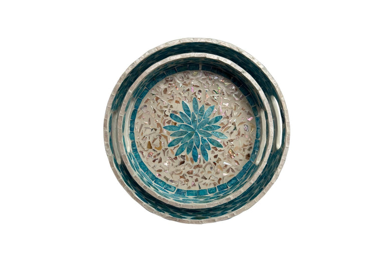 Handmade Round Shell Inlay Tray – Mother of Pearl Decorative Serving Tray, Elegant Coffee Table Organizer, Luxury Vanity Tray, Gift Idea