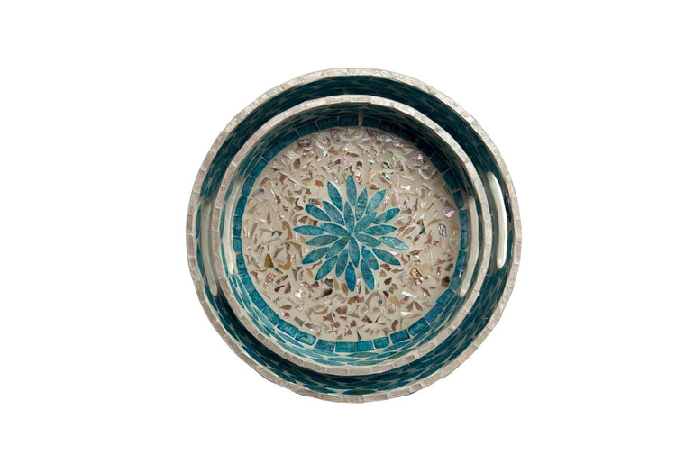 Handmade Round Shell Inlay Tray – Mother of Pearl Decorative Serving Tray, Elegant Coffee Table Organizer, Luxury Vanity Tray, Gift Idea
